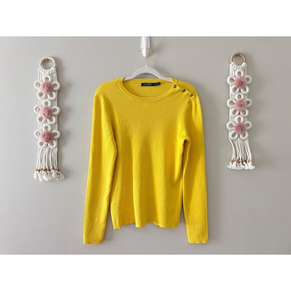 Lauren Ralph Lauren Ribbed Sweater Size XL Crewneck Long Sleeves Gold Buttons - Picture 2 of 9